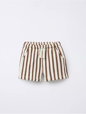 Zara Brown & Cream Plush Striped Knit Shorts